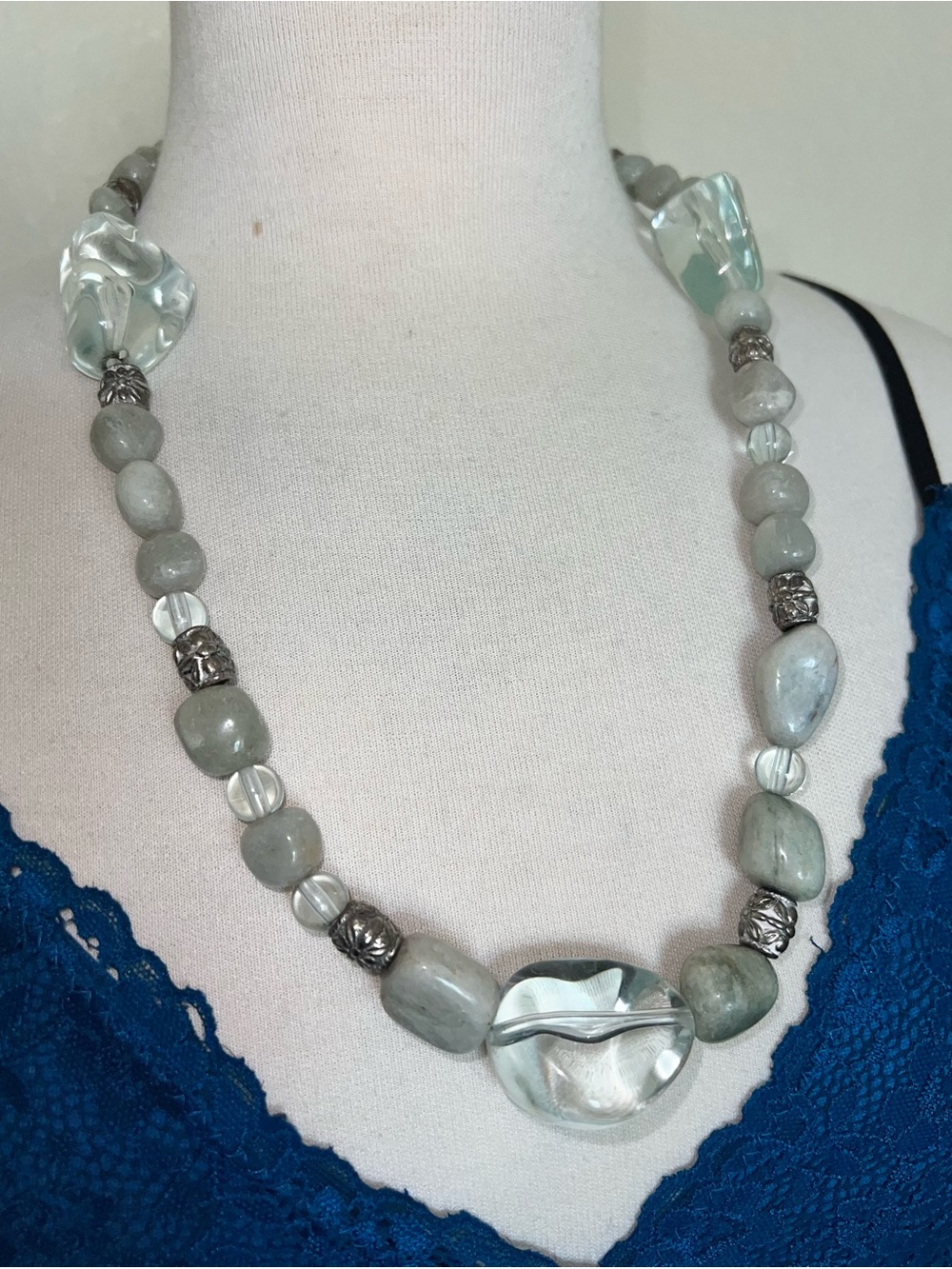 Lia Sophia Pale Green Stone & Clear Beaded Necklace